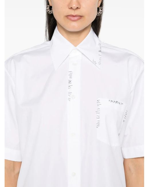 Marni White Loose-Fit Blouse With Pointed Collar, Brand Size 36 Us