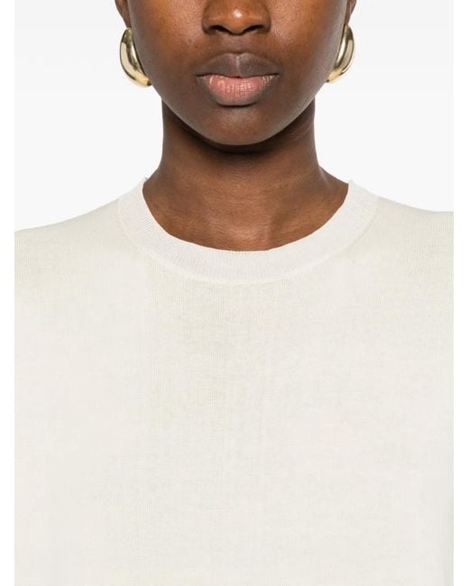 Bompard White Crew-Neck Short-Sleeves Midi Dress