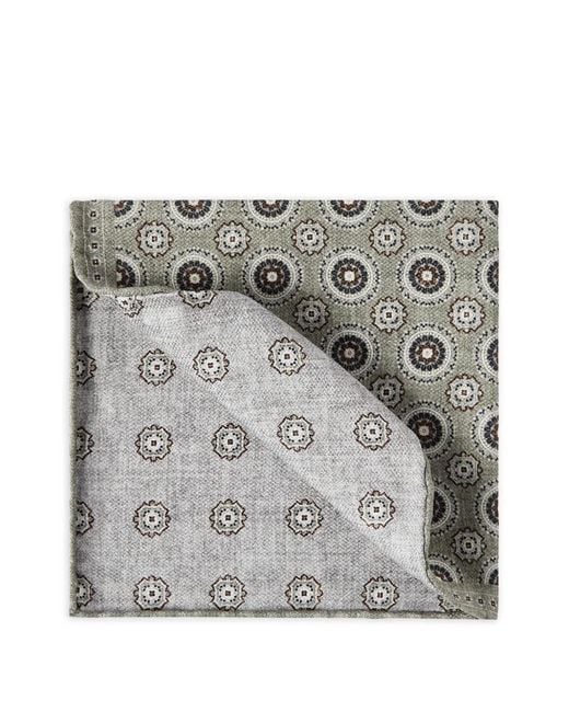 Brunello Cucinelli Gray Silk Pocket Square With Medallion Design for men