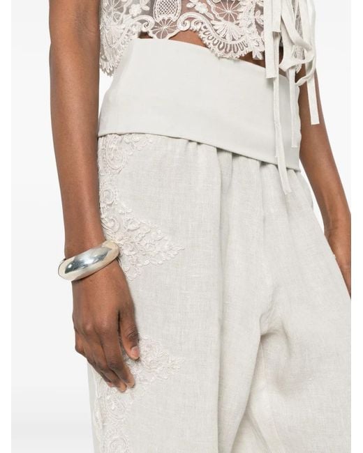 Maurizio Braschi White Lace-Detail Trousers
