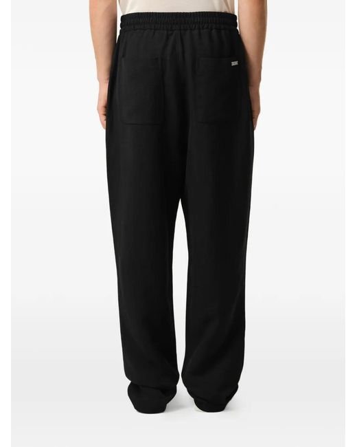 AMI Black Blended Linen Elasticated Waist Trousers for men