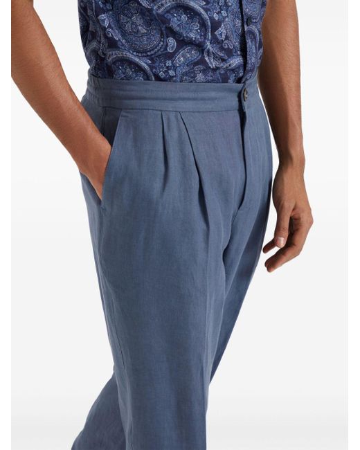 Pantalon droit en lin Brunello Cucinelli pour homme en coloris Blue