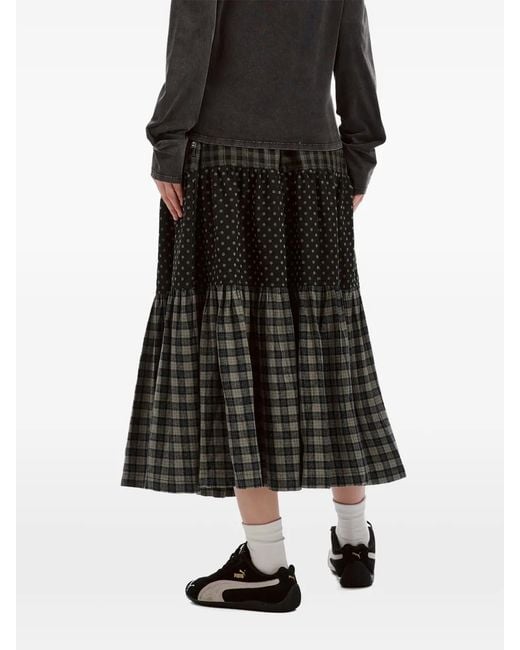 Mini Cream Black Patchwork Tiered Maxi Skirt