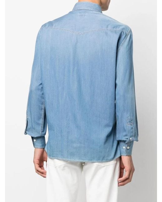 Brunello Cucinelli Blue Denim Cotton Shirt for men
