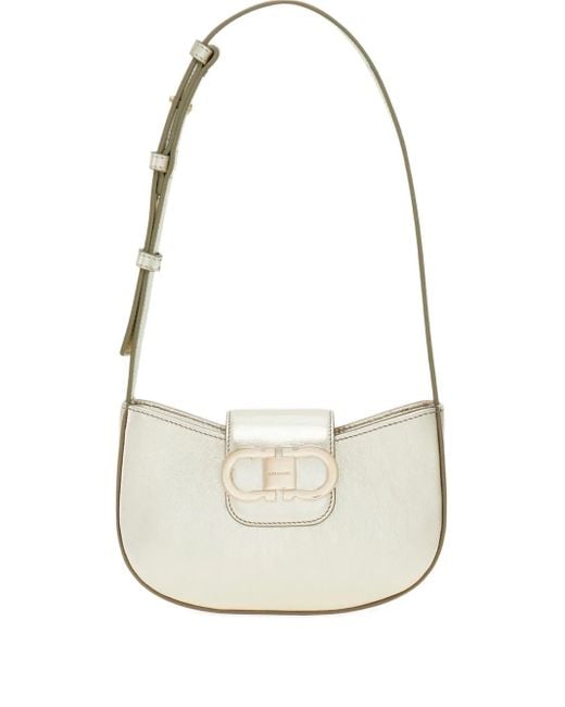 Ferragamo White Gancini Zip Shoulder Bag