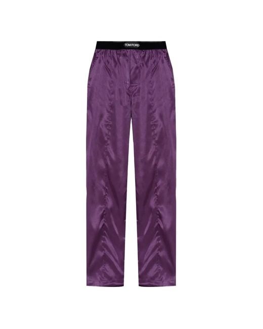 Tom Ford Purple Logo-Waistband Pajama Bottoms for men