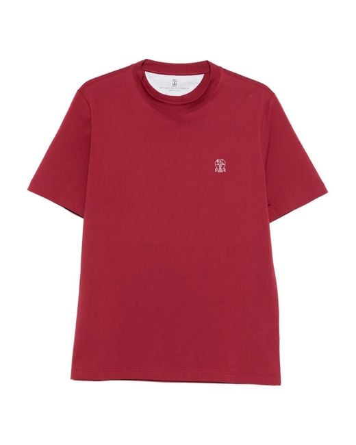 Brunello Cucinelli Red Logo Cotton T-Shirt for men
