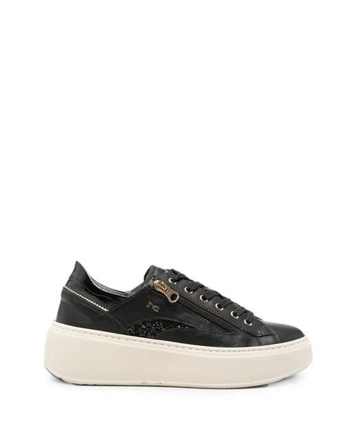 Nero Giardini Black Glitter-Panelled Sneakers