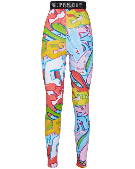 Philipp Plein Blue Leggings Bombing Graffiti