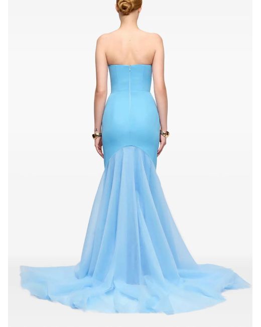 V:PM ATELIER Blue Ariana Strapless-Fishtail Maxi Gown