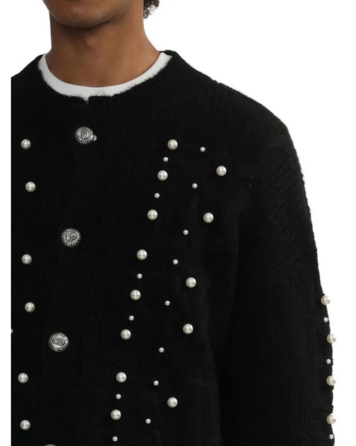 A Bathing Ape Black Embellished Cable-Knit Cardigan for men