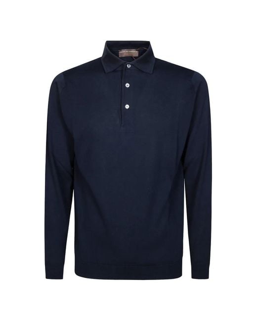 FILIPPO DE LAURENTIIS Blue Long-Sleeve Polo Shirt for men