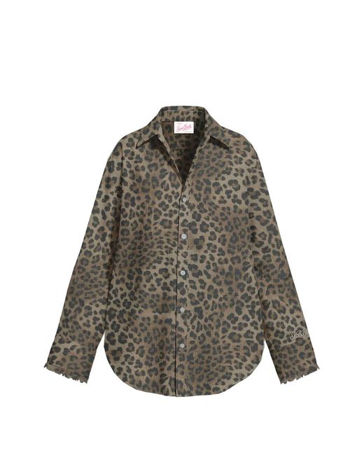 Mc2 Saint Barth Gray Cristal Leopard-Print Shirt