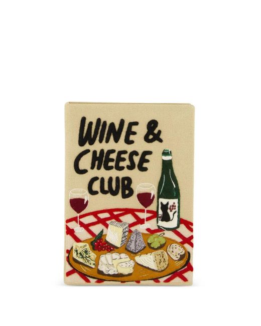 Olympia Le-Tan White Small Wine And Cheese Club Embroidered Clutch