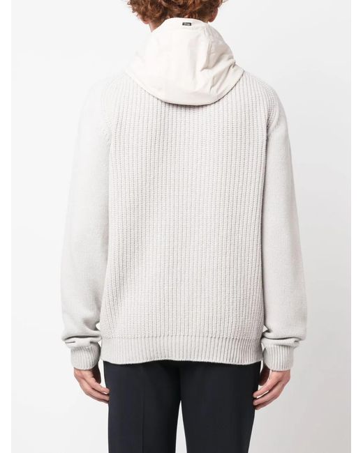 Herno White Long-Sleeve Hooded Wool Jumper for men