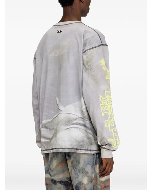 DIESEL White T-Shirt T-Boxt-Ls À Motif Graphique for men