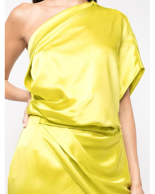 Michelle Mason Yellow Draped Silk Midi Dress