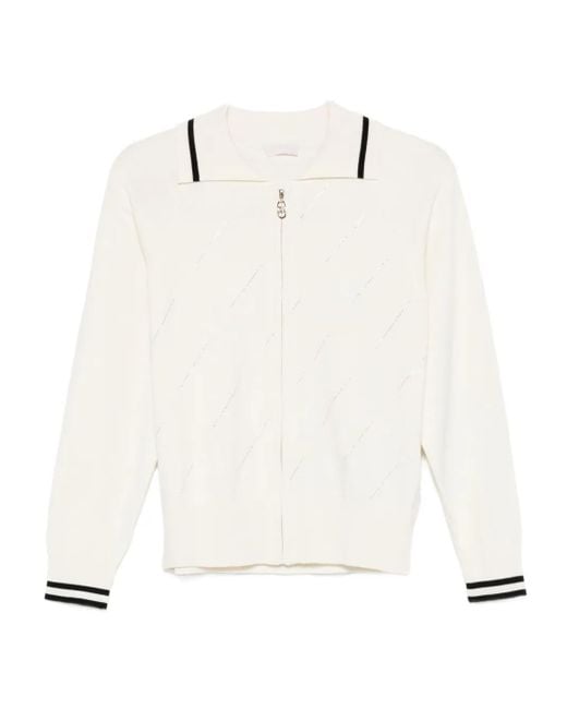 Liu Jo White Diagonal-Stripes Zip-Front Cardigan