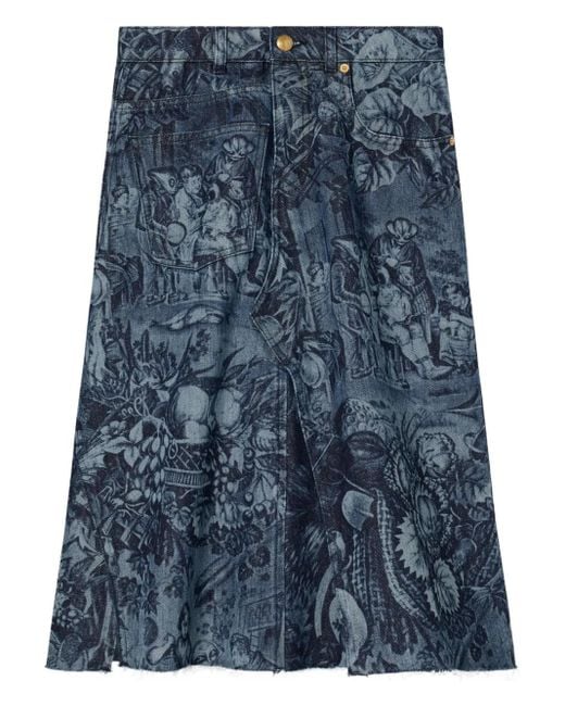Tory Burch プリント デニムスカート Blue
