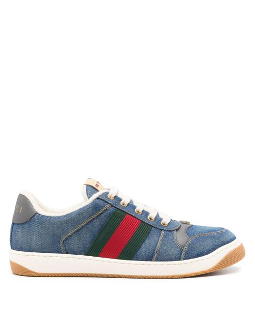 Gucci Screener Denim Sneakers in het Blauw voor heren | Lyst NL