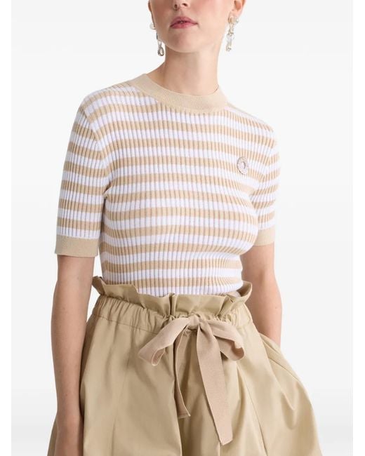 Patou White Striped-Pattern Ribbed Top