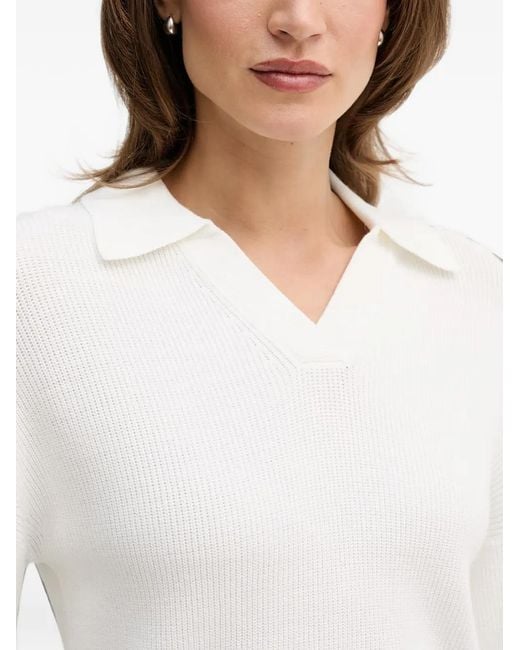 MARC AUREL White Ribbed-Knit V-Neck Sweater