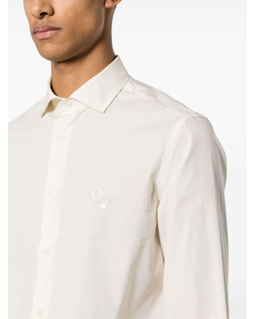 Emporio Armani White Logo-embroidered Poplin Shirt for men