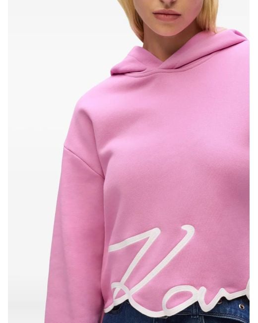 Karl Lagerfeld Pink Signature-Hem Hoodie