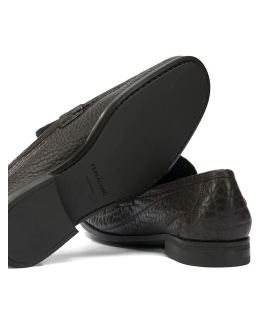 Ferragamo Black Textured Buckle Loafers for men