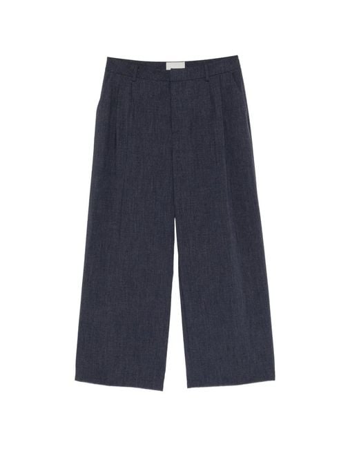 THESTROY Blue Pleated Wide-Leg Trousers