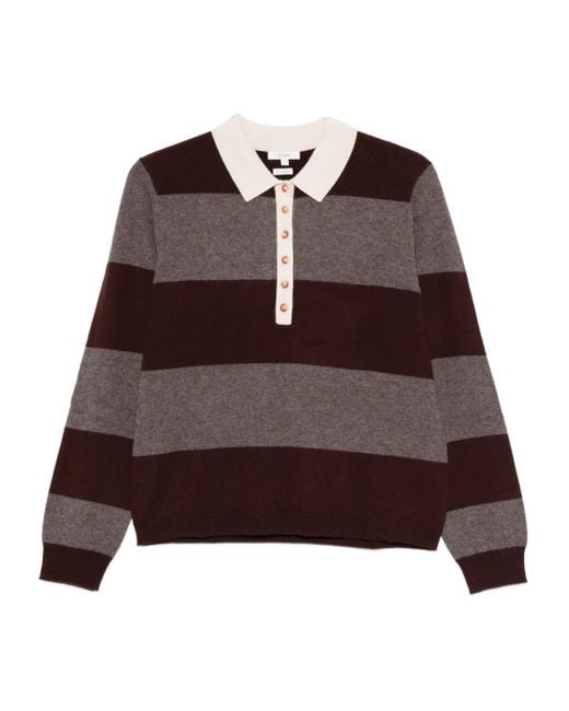 Yerse Brown Striped Polo-neck Sweater