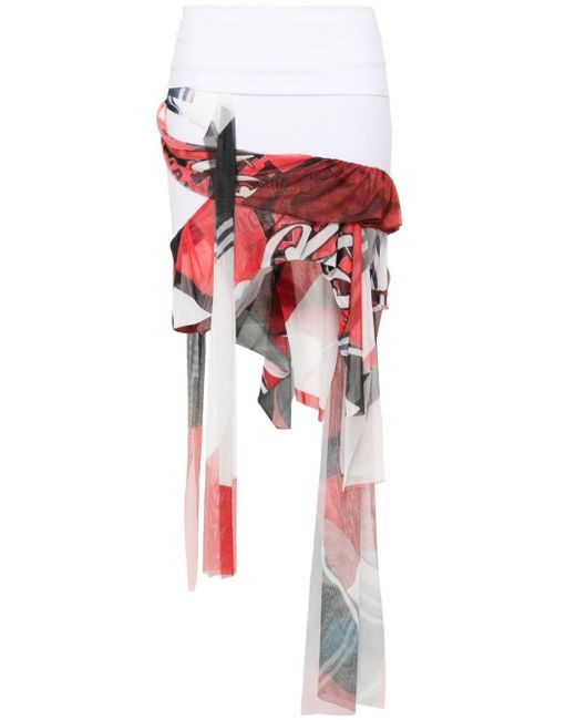 OTTOLINGER Mesh Asymmetric Midi Skirt in het Red