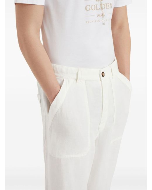 Brunello Cucinelli White Straight-leg Cotton Trousers for men