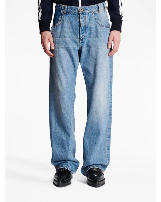 Balmain Blue Contrast-Pocket Wide-Leg Denim Jeans for men