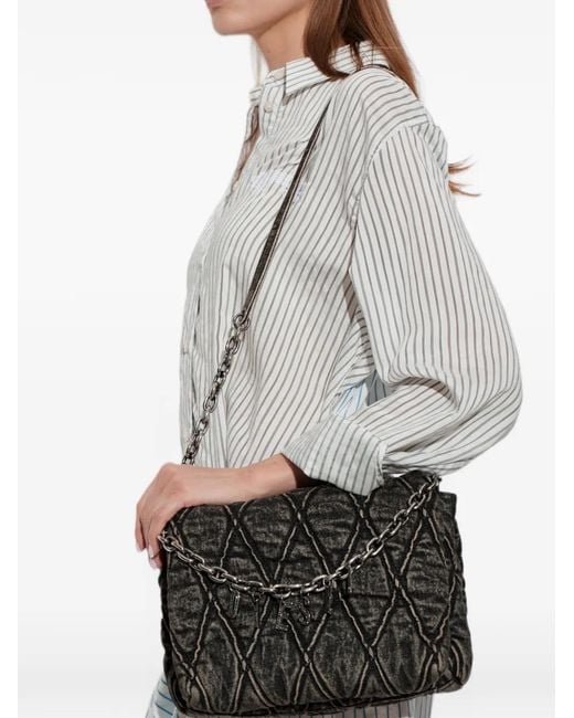 DIESEL Gray Charm-D Diamond-Quilted Shoulder Bag