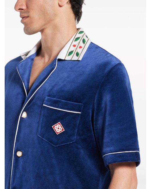 Casablancabrand Blue Laurel Short-sleeve Shirt for men