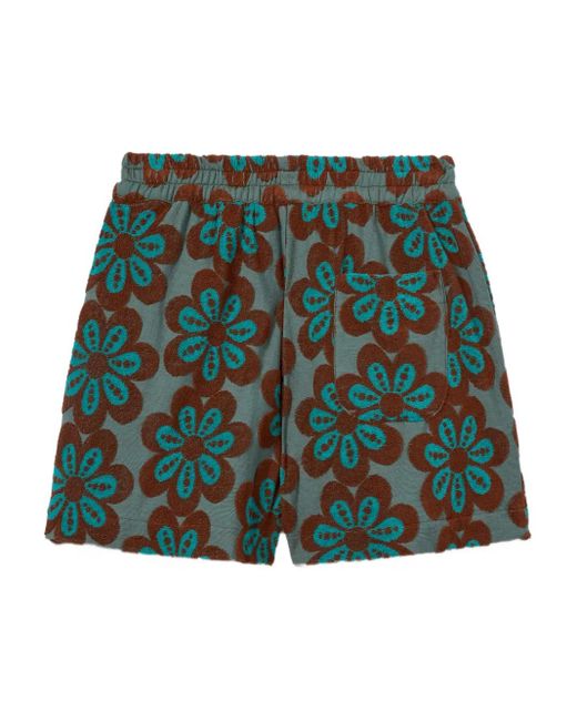 LaDoubleJ Green Flower-Print Pull-Up Shorts