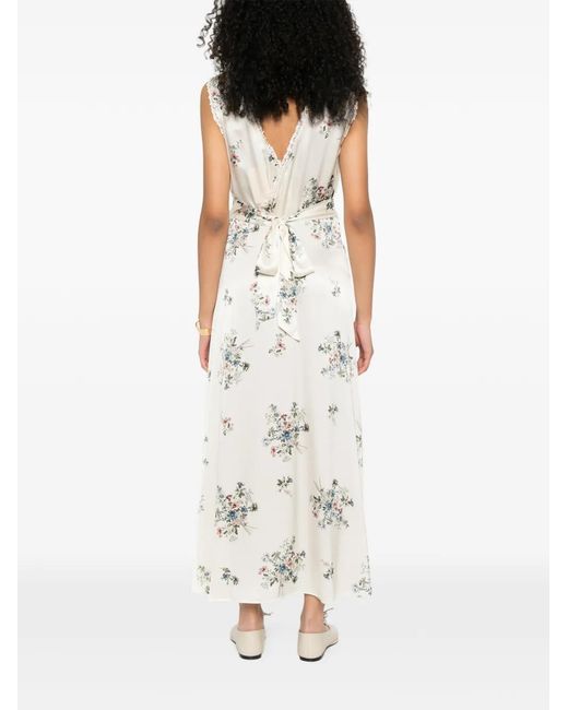 Doen White Tahlia V-Neck Floral-Print Midi Dress