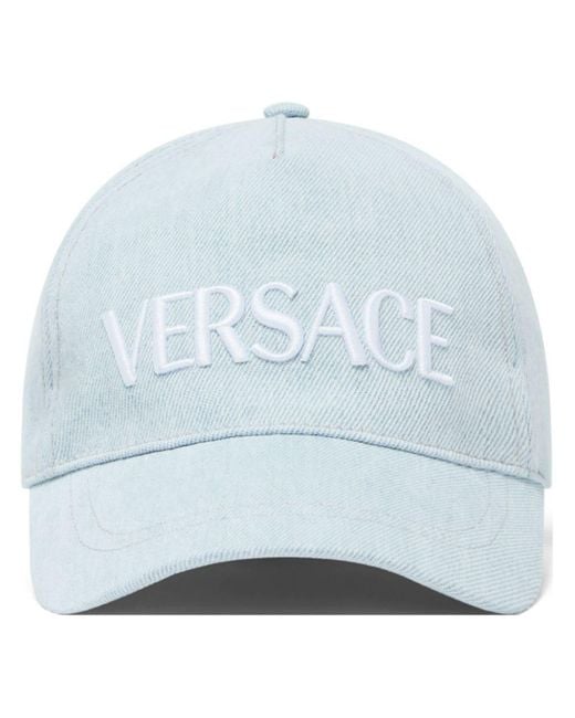 Versace Gray Logo-embroidered Denim Cap for men