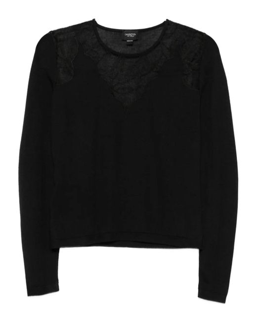 Giambattista Valli Black Lace-Insert Long-Sleeve Top