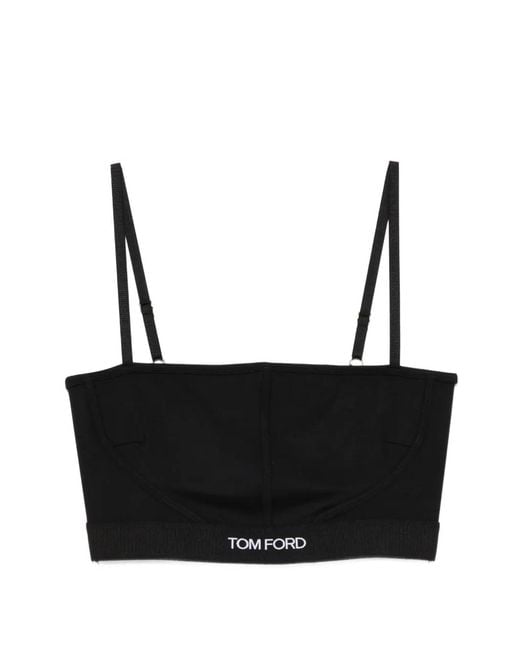 Tom Ford Black Logo-Band Square-Neck Bra