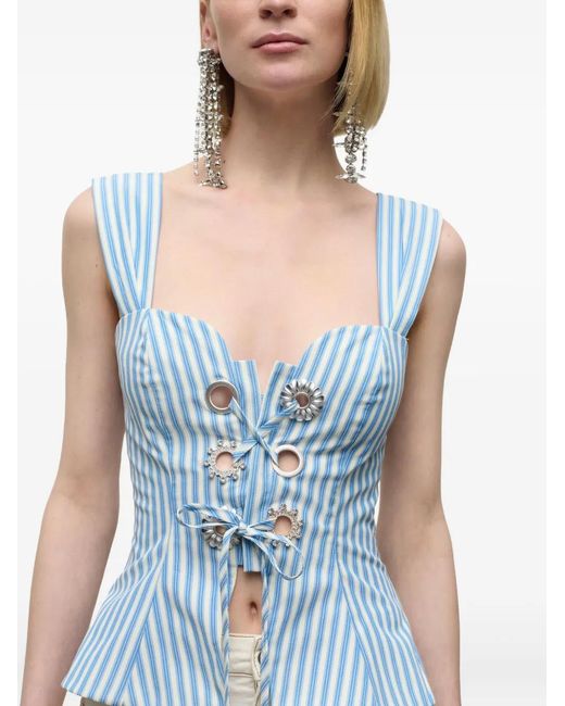 Area Blue Striped Grommet Corset Top