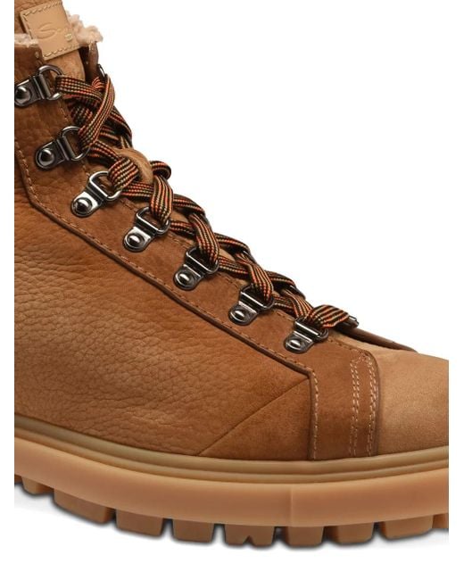Santoni Brown Nubuck Hiking Boots for men