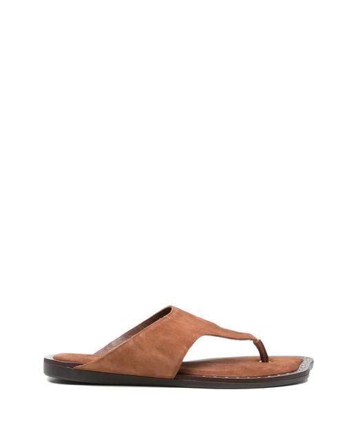 Ash Brown Stud-Embellished Thong Sandals
