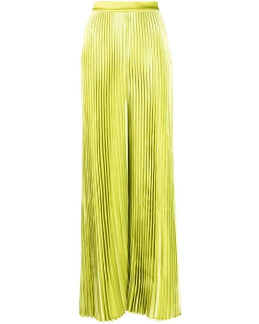 L'idée Yellow Bisous Pleated Satin Trousers