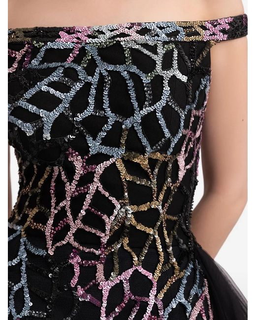 Gemy Maalouf Black Off-Shoulder Patterned Dress