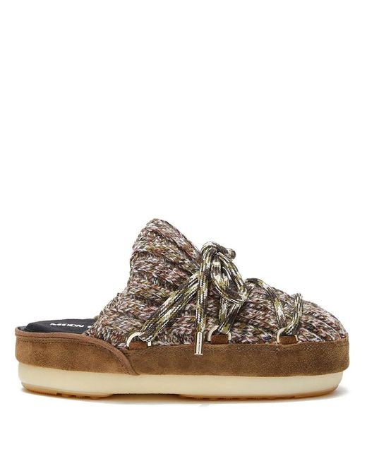 Moon Boot Brown Knit Lace-Up Mules