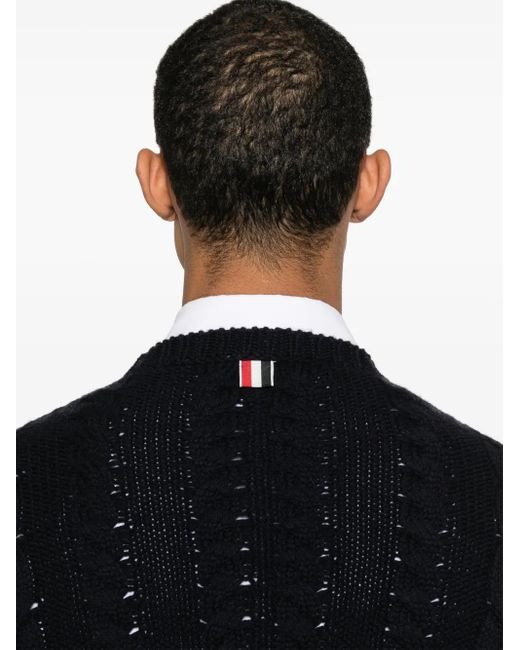 Thom Browne Zopfmuster-Pullover Mit Rwb-Streifen in Black für Herren