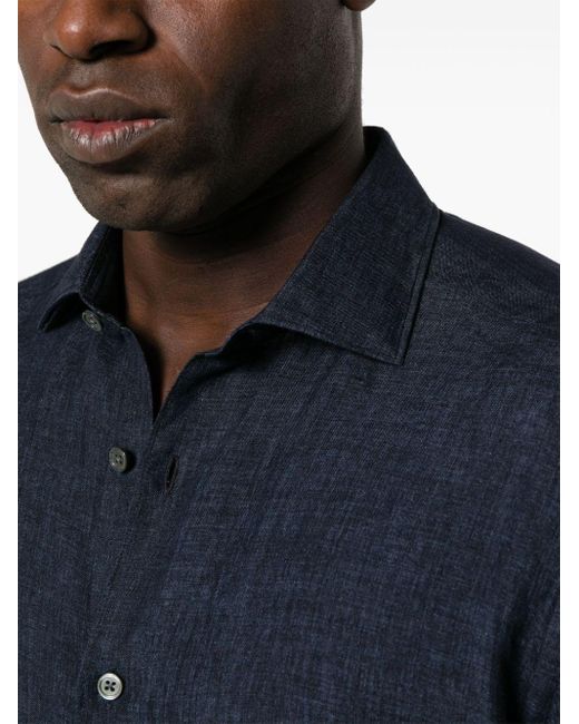 Zegna Blue Long-sleeves Linen Shirt for men