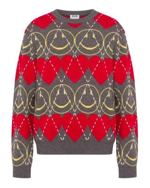Moschino Red Smiley Patterned Sweater for men